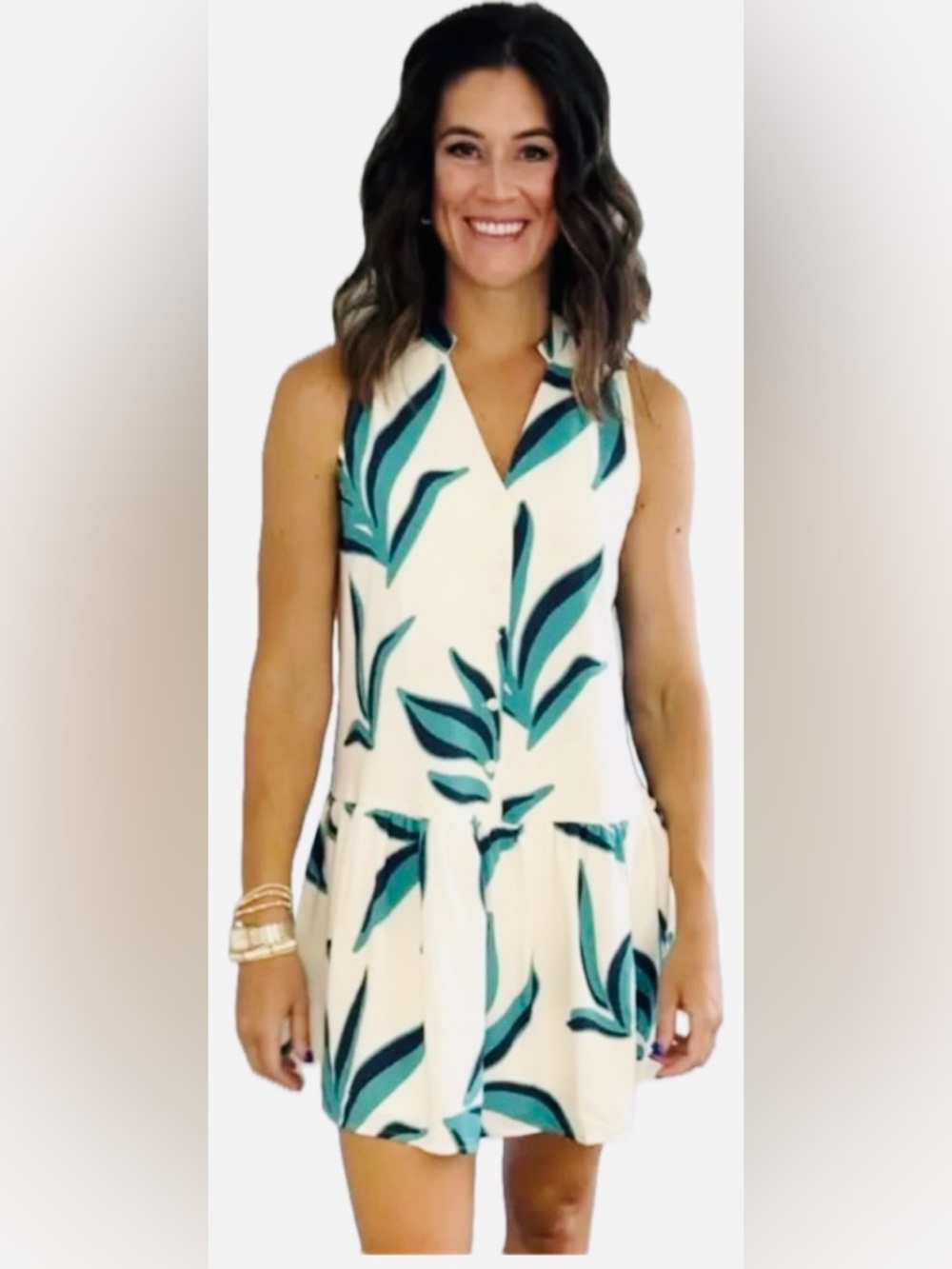 Print Button Front Ruffle Hem Dress
